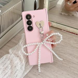 TEMU 폰케이스: 삼성 갤럭시 Z 폴드 5 6 폴드7 Z 폴드6 Z폴드 5 Z폴드6 Z폴드5용 럭셔리 심플 핑크 펄 리본 펜던트 커버