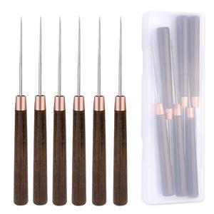 TEMU 6개 세트 스크래치 송곳, 나무 손잡이 스크래치 송곳, 가죽 스티칭 펀칭 도구, DIY 가죽공예 수리용