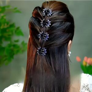 TEMU 생선뼈 숄 하프 업두 플라워 풀 라인스톤 스몰 클로 클립 4개, 여성을 위한 새로운 하이엔드 스타일, 번 헤어스타일을 위한 완벽한 축제 선물