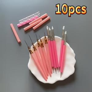 TEMU 10개입/(네일 아트 라인 브러쉬 5개 & 네일 아트 도팅 펜 5개) | 더블 헤드 디자인, 젤 네일 아트, 얇은 줄무늬와 점, 나일론 브러쉬, ABS 핸들