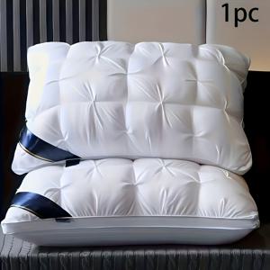 TEMU 럭셔리 5성급 호텔 스타일 베개, 깊은 수면 지원, 접이식 불가능한 높은 베개 코어, 사계절 사용 가능, 세탁기 사용 가능, 화이트 표면, 세탁기 사용 가능 베개 | 별 모양 베개 | 스티치 베개커버, 장식용 베개