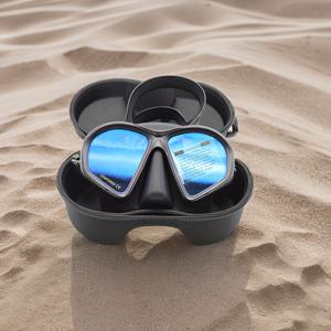 TEMU 전문가용 성인용 작은 얼굴 프리다이빙 마스크 박스 세트 (저량 강화 유리, 스포츠 카메라 마운트가 있는 전기 도금 마스크 포함, 스노클링 및 낚시용 액체 실리콘 스커트 장착)