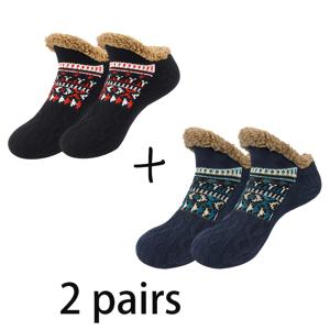TEMU 플러시 안감 도톰한 남녀공용 양말 소매 1/2켤레, 중국풍 에스닉 스타일, 편안하고 활용도 높은 심플한 겨울용 미끄럼 방지 바닥양말, 도트 그립 포함