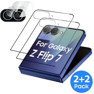TEMU [4팩] 삼성 갤럭시 Z 플립 7 SE 6 5 Z 플립7 Flip6 Flip5용 전면 보호필름 2개 + 카메라 렌즈 보호필름 2개, 강화유리 필름, 케이스 호환, HD 선명도, 스크래치 방지, 9H 경도