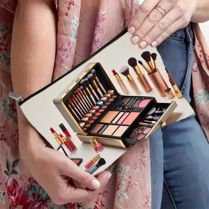 TEMU 1개, 브러시와 립스틱이 포함된 메이크업 팔레트, 가벼운 접이식 지퍼 화장품 파우치, 세탁 가능, 휴대용 보관 | 우아한 액세서리 | 지퍼 잠금, 소형 메이크업 파우치