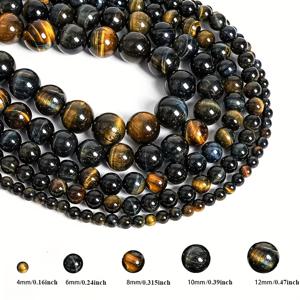 TEMU 4/6/8/10mm 천연 옐로우 블루 타이거 아이 스톤 루즈 비즈 합성 보석 스무스 라운드 비즈, DIY 주얼리 만들기, 팔찌, 목걸이용, 휴일 선물로 좋음 (도매, 재판매 또는 개인용)