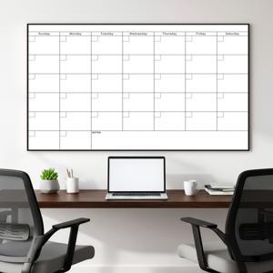 TEMU 48×32인치 대형 화이트보드 벽걸이 캘린더 플래너. 넉넉한 날짜 없는 월간 레이아웃으로 재사용 가능. 일요일부터 시작하며, 노트 섹션이 있는 넓은 쓰기 공간이 포함되어 있습니다. 화이트보드 마커 2개와 양면 스티커가 함께 제공됩니다.