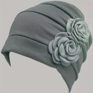 TEMU 솔리드 컬러 터번 캡 헤어 캡 여성용 꽃 머리 장식 비니 케모 모자 편안한 수면 모자
