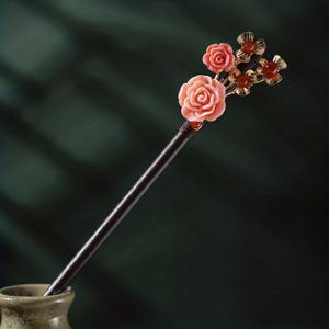 TEMU 1pc 꽃 머리핀 중국 스타일 나무 머리 스틱 펜 던 트 포니 테일 홀더 여성을위한 헤어 액세서리