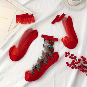 TEMU 봄과 가을을 위한 미드 숏 양말: 세 켤레 혼합 장미 패턴, 우아하고 편안하며 로맨틱하고 따뜻한