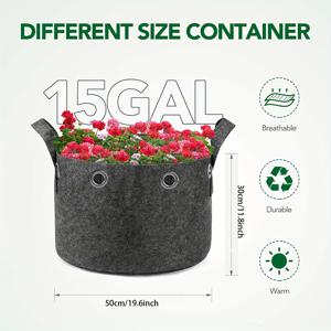 TEMU 가드닝 용품: 3/5/7/10/15갤런 패브릭 그로우백, 핸들 및 저스트레스 트레이닝 홀이 있는 부직포 화분 6개 세트. 토마토, 감자, 채소 재배용 식물 그로우백, 가든백, 화분 및 그로우 텐트 액세서리