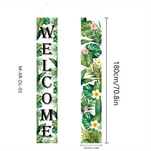 TEMU 여름 환영 현수막 세트, 180cm x 30cm/70.8인치 x 11.8인치, 열대 식물 그린 팜 리프 화이트 플라워 파티 장식 배경, 벽걸이 장식 배너 휴일 소품 장식