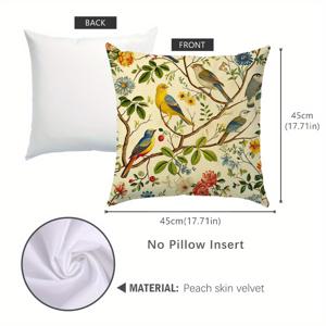 TEMU 소파용 단면 인쇄 베개 커버 1개 - 나무 위의 새 일러스트, 복숭아 피부 원단, 45*45cm