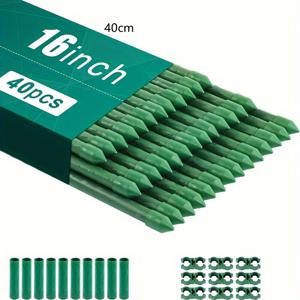 TEMU 정원용 스테이크 40개 세트, DIY 4ft 5ft 6ft 7ft 튼튼한 토마토 스테이크, 식물용 금속 지지대 + 커넥터 20개 + 회전 클립 20개 포함, 내구성 강한 금속 스테이크, 플라스틱 코팅 식물 스테이크 (토마토, 가지, 오이, 포도 용)