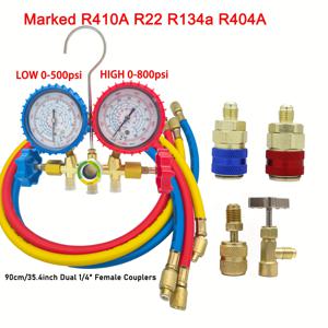 TEMU mythtiger 3방향 AC 압력 게이지 세트 R134a, R410a, R22, R404a용 - 튼튼한 PE 소재와 충격 방지 게이지, 색상 코딩 호스 피팅 및 어댑터 - 자동차 및 HVAC 유지보수에 완벽