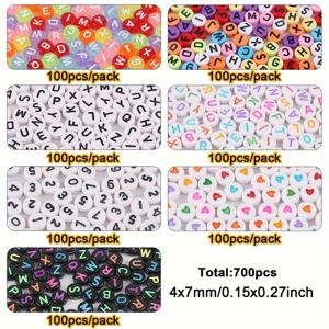 TEMU 알파벳과 숫자가 있는 아크릴 비즈 700개 세트. 당신만의 주얼리, 우정 팔찌, 목걸이를 만들기에 완벽합니다.