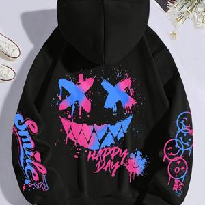 TEMU 그래픽 프린트 후드티, 드로스트링 캐주얼 후드 스웨트셔츠, 가을 겨울용 여성 의류