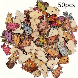 TEMU 고양이 모양의 50개 혼합 색상의 단추 세트, 재봉, 뜨개질 및 코바늘 뜨개질에 적합