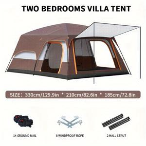 TEMU 투베드룸 원리빙룸 텐트, 야외 접이식 휴대용 다인용 두꺼운 방풍 및 자외선 차단 캠핑 바베큐 커피색