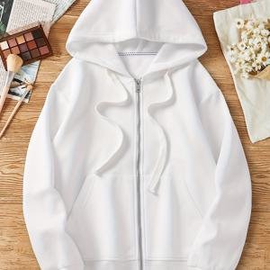 TEMU 여성용 캐주얼 단색 지퍼업 후드티, 가을/겨울 패션에 완벽