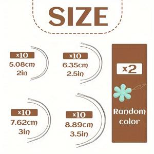 TEMU 40개 곡선형 바느질 바늘 4가지 크기 일반적으로 곡선형 가죽 퀼팅 바늘, 가죽 프로젝트용 소파 직조 바늘, 자수 바늘 카펫 또는 캔버스 가발 제작용 무작위 색상