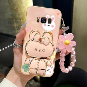TEMU 폰 케이스: S 8 플라워 스트랩 메이크업 미러 귀여운 토끼 폰 홀더 케이스 갤럭시 S8 S8 플러스 S8+ 삼성 S8 럭셔리 여성용 킥 스탠드 커버
