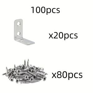 TEMU 100개/세트 (브래킷 20개, 나사 80개), 고강도 커넥터 앵글 커넥터, 90도 직각 브래킷, 나무 가구 캐비닛 의자 서랍용 금속 L자 브래킷