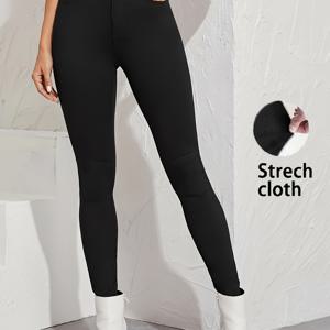 TEMU 여름/겨울 여성용 고탄력 모조 데님 팬츠