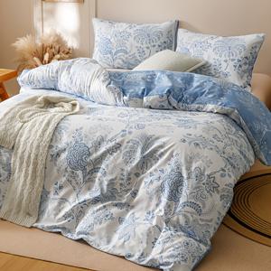 TEMU 3피스 블루 플로럴 이불 커버 세트 - 이불 커버 1개 & 베개 커버 2개 포함, 통기성 폴리에스테르, 세탁기 사용 가능 - 사계절 내내 완벽함