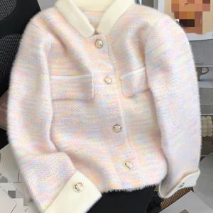 TEMU 유럽 및 미국 스타일의 새로운 우아한 가을/겨울용 작은 향기 바람 버튼 스웨터 코트