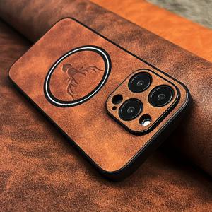 TEMU 휴대폰 케이스 - 엘레강스 빈티지 스타일 인조 양피스 및 가죽 마그네틱 무선 충전 케이스 (아이폰 11~16 Pro Max Plus 호환), 소의 머리 디자인의 부드러운 범퍼와 충격 방지 보호 기능 제공