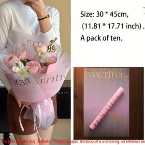 TEMU 부드러운 종이 꽃 선물 포장지 10매 1팩, 방수 레터 브론징, 하트 선물 포장지, 크리스마스 선물 장식, 그라데이션 색상, 발렌타인데이 작은 꽃다발, 핸드 꽃다발 포장지