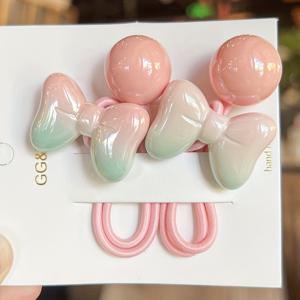 TEMU 매직 러브 하트 비즈가 달린 2개의 헤어 타이, 이중 레이어 헤어 액세서리, 포니테일 고무줄, 여성용 단색 헤어 밴드, 올 시즌 러닝, 합금이 포함된 폴리에스테르 섬유 - 여아 헤어 액세서리