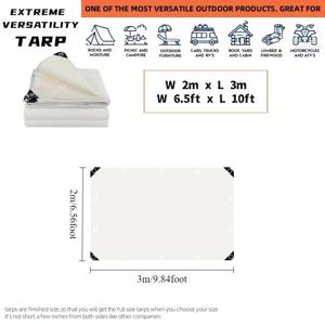 TEMU 흰색 방수 헤비 듀티 타포린 커버, 다양한 대형 사이즈로 제공되는 다용도 야외 보호 타프 - 두꺼운, 방수, 찢김 방지, 금속 강화 아일렛 포함, 농장, 캠핑, 야외 사용, 마당, 가구, 보트에 적합