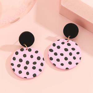 TEMU 여성용 드롭 귀걸이 1쌍, 클래식 라운드 핑크 & 블랙 물방울 무늬 프린트 귀걸이, 세라믹 질감의 우아한 주얼리, 데일리, 다용도 파티, 휴가, 발렌타인데이 선물로 적합