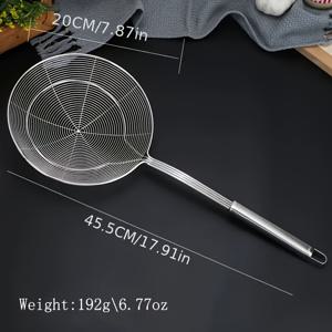 TEMU 1개 스테인리스 스틸 와이어 스키머 스푼 핸들 포함 - 튀김, 요리, 기름 제거용 내구성 있는 이중 원형 강화 디자인 - 국수, 냄비, 기타 요리용 주방 체 라들, 튀김 액세서리 | 광택 마감 | 내구성 있는 주방 도구