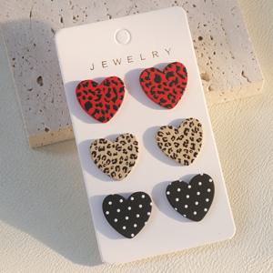 TEMU 1 카드 여성 귀걸이 3쌍, 레드, 커피, 블랙, 작은 하트, 귀여운 프린트 귀걸이, 클레이 텍스처, 레트로 귀여운 주얼리, 데일리, 다용도 파티, 휴가, 발렌타인데이 선물로 적합