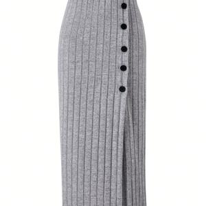 TEMU 여성용 캐주얼 장식 하이웨이스트 리브드 A라인 버튼 스커트