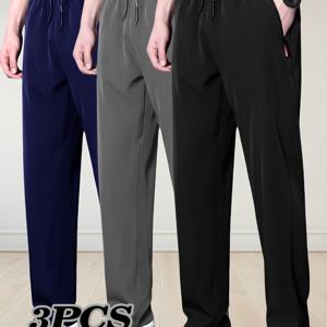 TEMU 남성용 플러스 사이즈 캐주얼 긴 바지, 더 큰 체형에 적합, 편안하고 스포티한 디자인으로 봄, 여름에 적합, 플러스 사이즈