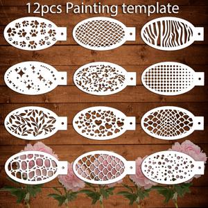 TEMU 12개 세트 얼굴 조합 페인트 및 화장품 템플릿, 세척 가능하고 재사용 가능한 DIY 얼굴과 몸 타투 페인팅 템플릿, 스프레이 펜 및 스탬핑 플레이트, 휴일 파티 얼굴 메이크업 및 바디 아트 페인팅 트레이싱 템플릿에 적합