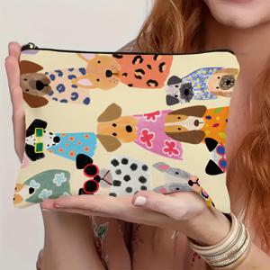 TEMU 만화 개 프린트 화장품 가방 - 강아지를 사랑하는 여성, 자매, 소녀 및 조카를 위한 완벽한 선물 - 애완동물을 모티브로 한 메이크업 및 여행 필수품 정리함 - 크리스마스, 추수감사절, 할로윈 및 생일에 이상적