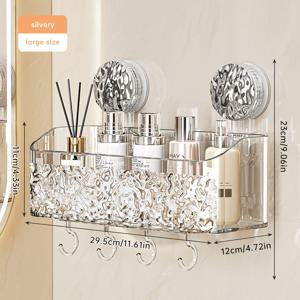 TEMU Musurjoy 공간 절약형 흡착식 욕실 선반 1개 - 드릴링 필요 없음, 골무늬 장식 예술 스타일, 고하중 사각 바구니, 샤워실 및 화장실 벽/타일용, 다기능 수납 정리함, 욕실 액세서리, 선반