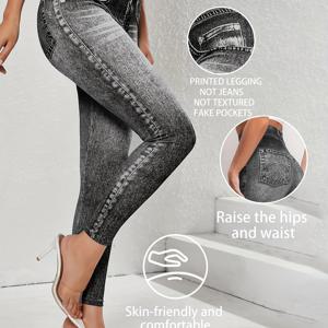 TEMU 프린트 팬츠 - 데님 소재 아님 프린트 레깅스 - 데님 소재 아님. 새로운 봄/여름 여성 패션 트렌드 빈티지 모조 데님 팬츠 (청바지 아님, 꼭 확인하세요). 프린트 요가 레깅스. 스포츠, 러닝, 피트니스, 요가에 완벽. 여성용 신축성 있는 타이트핏 레깅스. 부드럽고 편안한 프린트 모조 데님 팬츠 (데님 소재 아님)