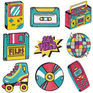 TEMU 9개, 80년대/90년대 복고풍 다리미 패치, 빈티지 힙합 스타일 디스코 롤러 스케이트 디자인 바느질 패치 자수 아플리케 올드 스쿨 패션 재봉 장식 (모자, 의류, 백팩, 셔츠, 신발, 재킷용)