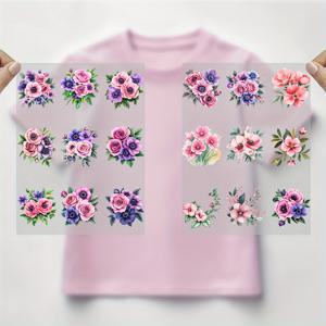 TEMU 18개 세트 수채화 열전달 스티커 - DIY 티셔츠, 마스크, 청바지, 백팩에 적합, 쉽게 붙이고 씻기 쉬움 - 복숭아/오렌지/장미/흰색/핑크, 고급스러운 금박 무늬 패턴 스티커