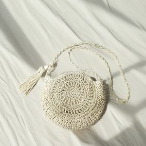 TEMU 여성 라운드 코바늘 뜨개질 스트로우 브레이드 롱 태슬 태슬 백 스트로우 브레이드 신상 직조 숄더 홀리 다용도 비치 백 패션 크로스바디 백 핸드메이드 백