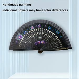 TEMU 스페인식 클래식 스타일의 속이 빈 양면 프린트 나무 접이식 선풍기 1개. 양면에 손으로 그린 꽃무늬 디자인이 특징이며, 스페인 춤 공연 및 홈 데코레이션에 적합합니다. 완벽한 발렌타인데이 선물로 적합합니다.