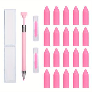 TEMU TOYMIS 페인팅 도구 세트 (24개 왁스 포함 펜, 리필 가능 왁스 펜, 회전식 글루 포인트 드릴 펜 포함). 페인팅용 비즈 및 보석 효율적으로 집어넣도록 설계됨 (핑크)