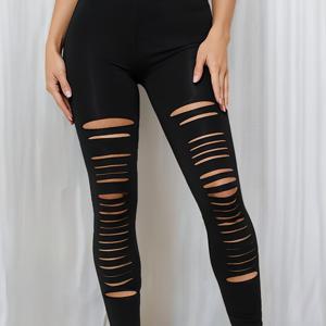 TEMU 여성용 하이웨이스트 리프트 스키니 레깅스, 여름용 홀아웃 레깅스, 우아한 스트레치 폴리에스터/스판덱스, 디스트레스 디테일, 편안한 핏 캐주얼 웨어, 세탁기 사용 가능, 퍼포레이티드, 캐주얼, 우아한 스타일, 사계절용