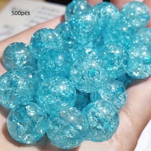 TEMU 프로젝트용 8mm 아크릴 원형 비즈 500개입, 분쇄석 및 아이스 버스트 디자인 특징